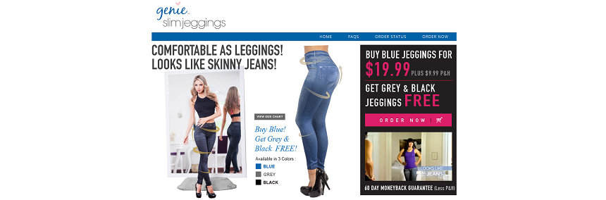 Genie Slim Jeggings website screenshot