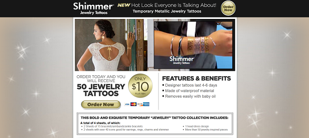 Shimmer Jewelry Tattoos website screenshot